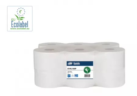 Papier toilette - MINI JUMBO - Blanc - Pure ouate - 160m - 2 plis gaufrés- ECOLABEL